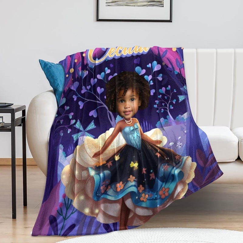 Artsadd Personalized African American Girl Fleece Throw Blanket with Photo Name Custom Afro Black Girl Blanket for Kids Toddler, African Baby Girl Gift, Baby Blankets for Newborn Chrismas Birthday Gift - Image 5